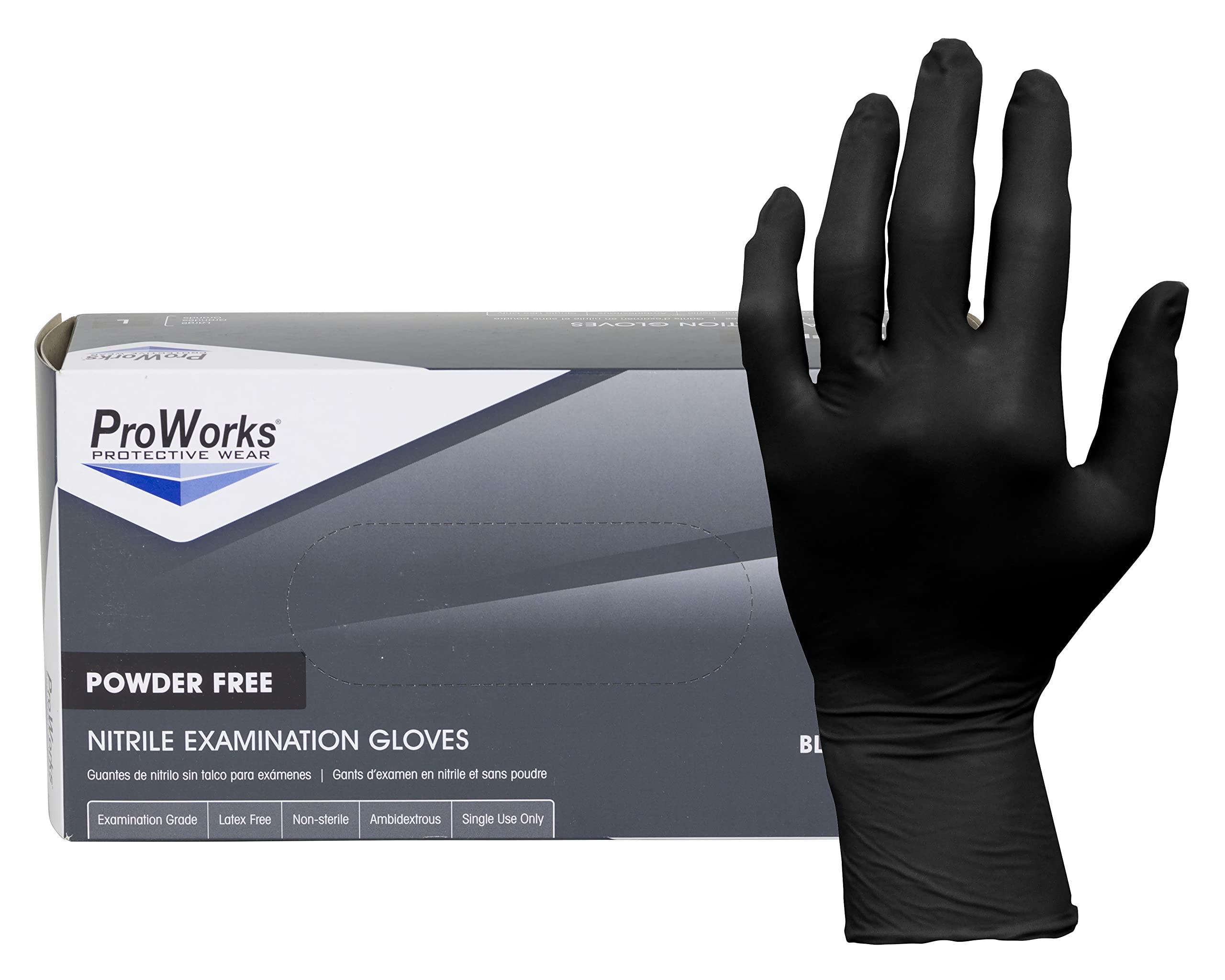 Product VGLOVE-L: NITRILE POWDER FREE LARGE EXAM GLOVES 100/10 5 MIL BLACK